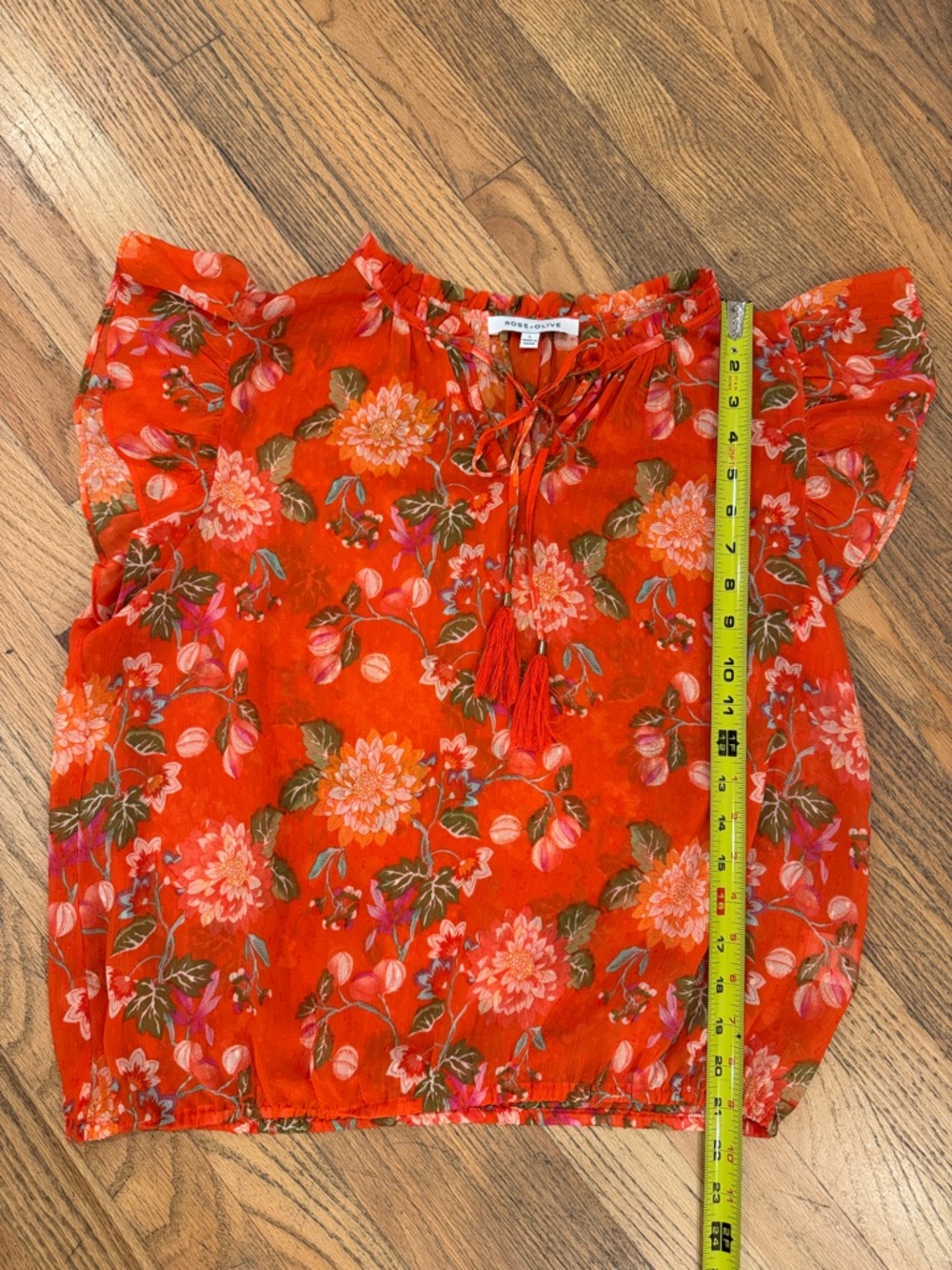 Rose & Olive Orange Floral Tie-Front Flutter Sleeve Blouse - Picture 7 of 9
